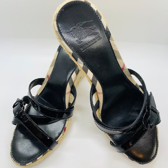 Burberry Shoes - Burberry Patent Strappy Wedge with Nova Check 39